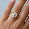 9ct gold bezel solitaire with 1ct moissanite worn on a finger - Minted Jewellery
