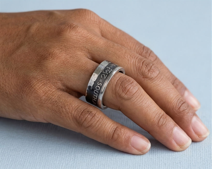 South African 2 1/2 shillings coin ring worn on a finger - Minted Jewellery