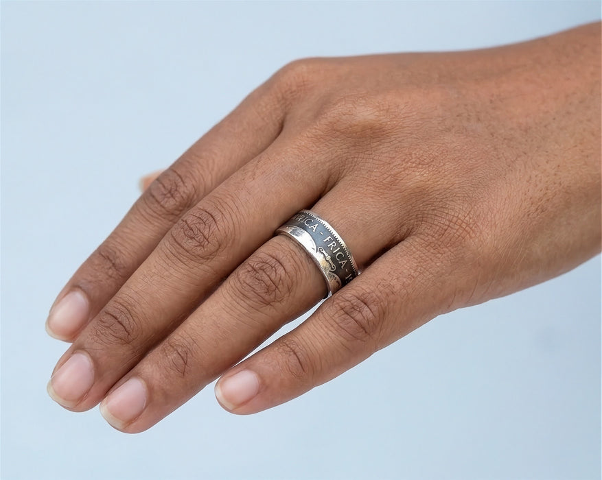 South African 20c 1961-1964 coin ring worn on a finger - Minted Jewellery