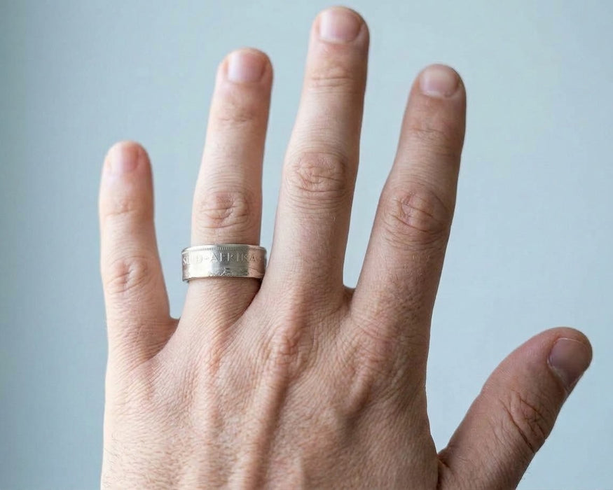 South African 1c coin ring worn on the ring finger - Minted Jewellery