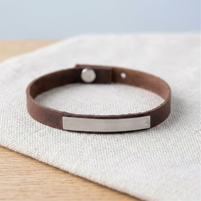 Leather bracelet with sterling silver plate on linen - Minted Jewellery