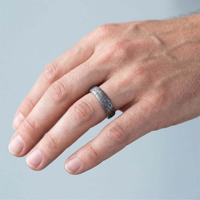 Men's Muonionalusta meteorite ring worn on a finger - Minted Jewellery