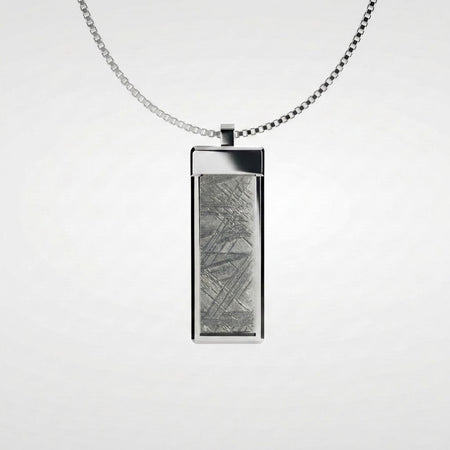 Muonionalusta meteorite tag necklace in sterling silver on a box chain - Minted Jewellery