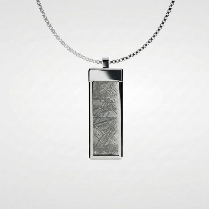 Muonionalusta meteorite tag necklace in sterling silver on a box chain - Minted Jewellery