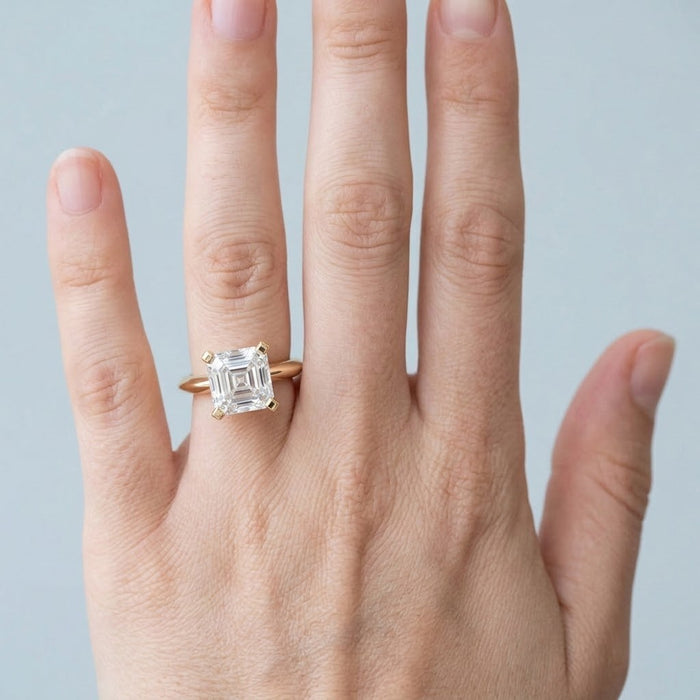 Octavia engagement ring worn on the ring finger - Minted Jewellery