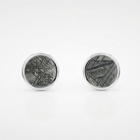Round Muonionalusta meteorite stud earrings in sterling silver - Minted Jewellery