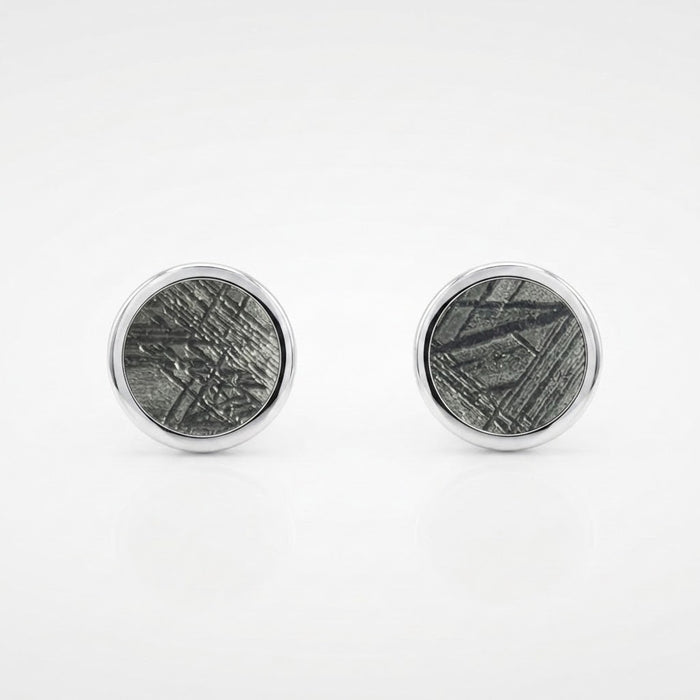 Round Muonionalusta meteorite stud earrings in sterling silver - Minted Jewellery