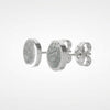 Side view of the round Muonionalusta meteorite stud earrings in sterling silver, with butterfly backs - Minted Jewellery