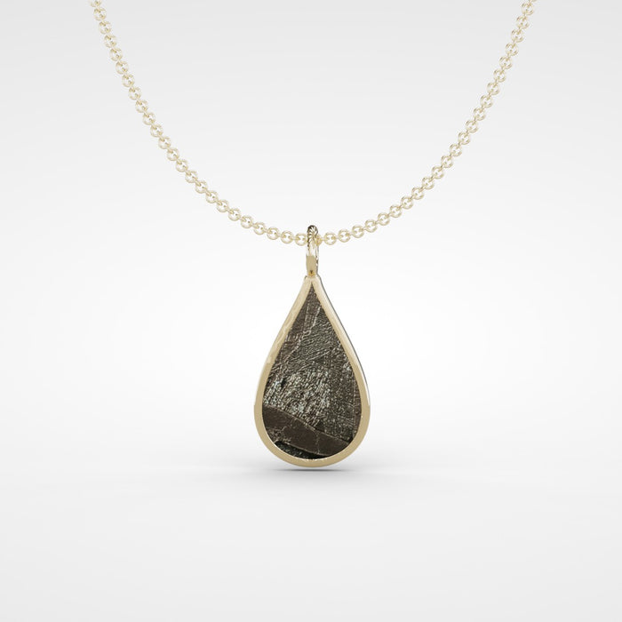 Seymchan meteorite teardrop necklace in 9ct yellow gold - Minted Jewellery