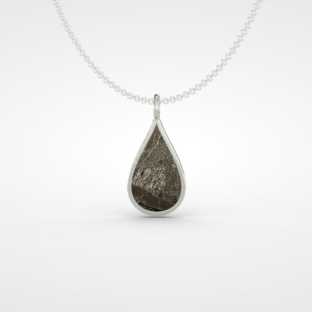 Seymchan meteorite teardrop necklace in sterling silver or white gold - Minted Jewellery