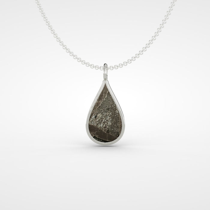Seymchan meteorite teardrop necklace in sterling silver or white gold - Minted Jewellery