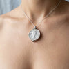 Silver coin locket necklace worn - Minted Jewellery