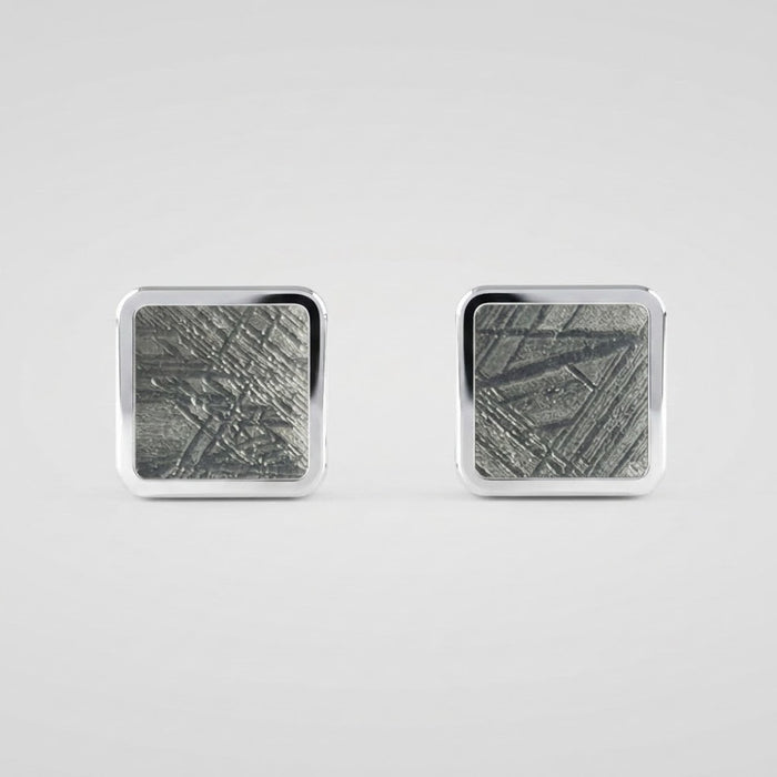 Square Muonionalusta meteorite stud earrings in sterling silver - Minted Jewellery