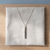 Vertical silver bar necklace on linen - Minted Jewellery