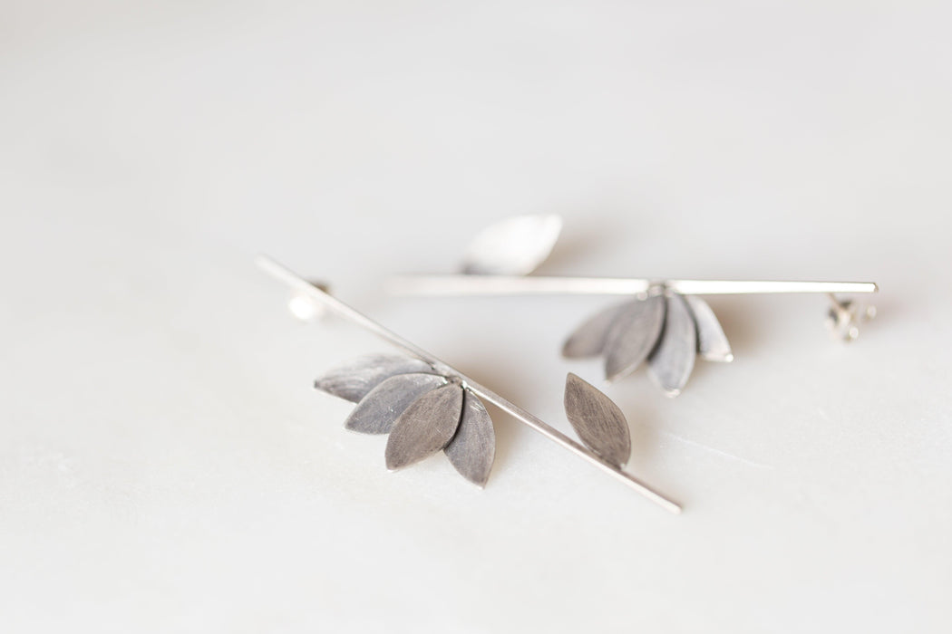 Oxidized Sterling Silver Leaf Earrings - Minted Jewellery