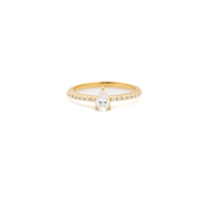 Pear Cut Moissanite Ring with Pave Band - Minted Jewellery